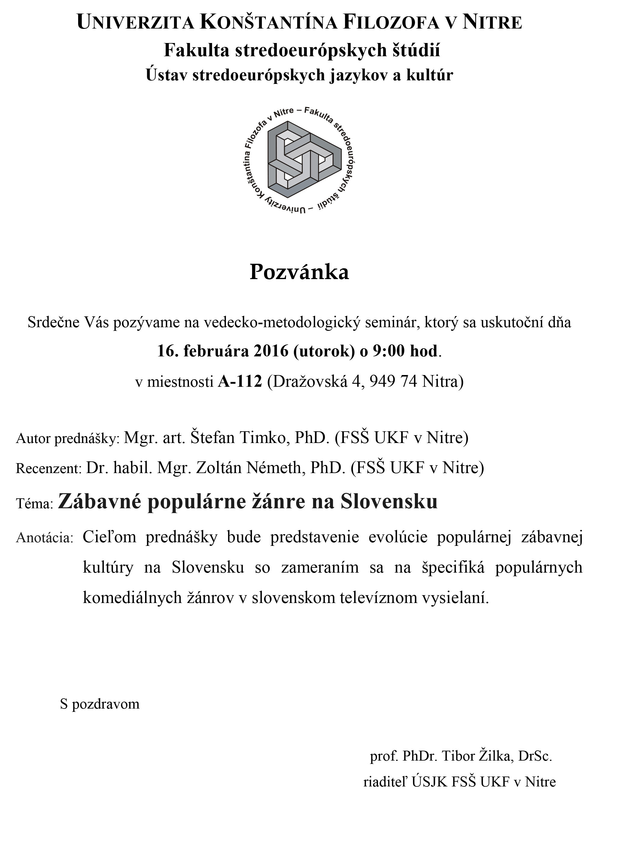 Pozvánka na vedecko metodologický seminár 16.2